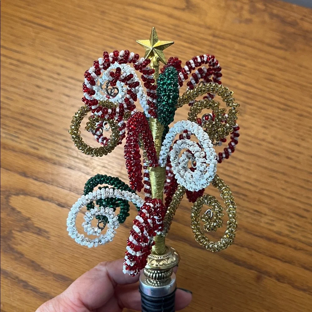 Pier 1 Imports Beaded Christmas Tree Wine Bottle Stopper